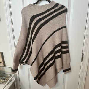 SHEIN Beige and Black Asymmetrical   Striped Women's L/S Poncho Sweater XL new
